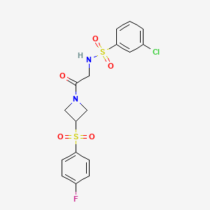 molecular formula C17H16ClFN2O5S2 B2603449 3-chloro-N-(2-(3-((4-fluorophenyl)sulfonyl)azetidin-1-yl)-2-oxoethyl)benzenesulfonamide CAS No. 1448044-82-3