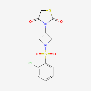 molecular formula C12H11ClN2O4S2 B2603465 3-(1-((2-Chlorophenyl)sulfonyl)azetidin-3-yl)thiazolidine-2,4-dione CAS No. 1798511-97-3