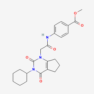 molecular formula C23H27N3O5 B2603470 methyl 4-{[(3-cyclohexyl-2,4-dioxo-2,3,4,5,6,7-hexahydro-1H-cyclopenta[d]pyrimidin-1-yl)acetyl]amino}benzoate CAS No. 1018156-31-4