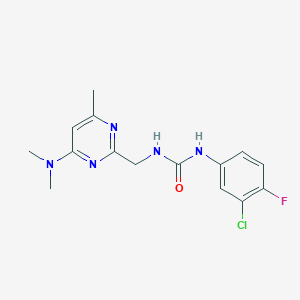 molecular formula C15H17ClFN5O B2603486 1-(3-Chloro-4-fluorophenyl)-3-((4-(dimethylamino)-6-methylpyrimidin-2-yl)methyl)urea CAS No. 1798675-54-3