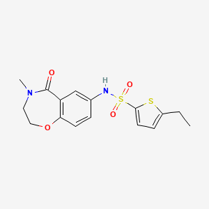 molecular formula C16H18N2O4S2 B2603491 5-ethyl-N-(4-methyl-5-oxo-2,3,4,5-tetrahydrobenzo[f][1,4]oxazepin-7-yl)thiophene-2-sulfonamide CAS No. 922007-05-4