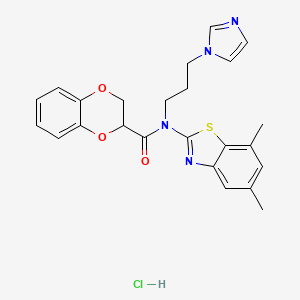 N-(3-(1H-imidazol-1-yl)propyl)-N-(5,7-dimethylbenzo[d]thiazol-2-yl)-2,3-dihydrobenzo[b][1,4]dioxine-2-carboxamide hydrochloride