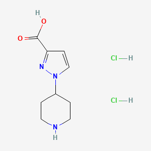 molecular formula C9H15Cl2N3O2 B2603507 1-(哌啶-4-基)-1H-吡唑-3-羧酸二盐酸盐 CAS No. 2228572-36-7