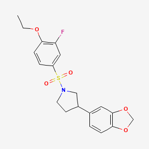 molecular formula C19H20FNO5S B2603508 3-(苯并[d][1,3]二氧杂环-5-基)-1-((4-乙氧基-3-氟苯基)磺酰)吡咯烷 CAS No. 2034563-41-0