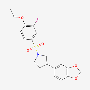 molecular formula C19H20FNO5S B2603508 3-(2H-1,3-benzodioxol-5-yl)-1-(4-ethoxy-3-fluorobenzenesulfonyl)pyrrolidine CAS No. 2034563-41-0