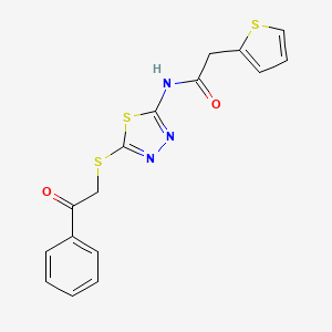 molecular formula C16H13N3O2S3 B2603514 N-{5-[(2-oxo-2-phenylethyl)sulfanyl]-1,3,4-thiadiazol-2-yl}-2-(thiophen-2-yl)acetamide CAS No. 476465-38-0