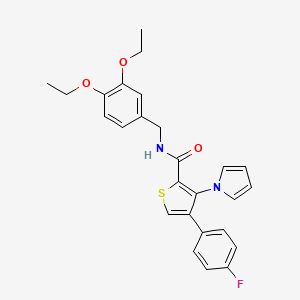 molecular formula C26H25FN2O3S B2603517 N-(3,4-二乙氧基苄基)-4-(4-氟苯基)-3-(1H-吡咯-1-基)噻吩-2-甲酰胺 CAS No. 1291852-07-7