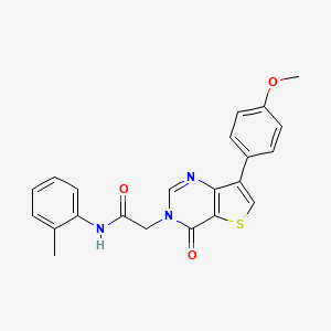 molecular formula C22H19N3O3S B2603520 2-[7-(4-methoxyphenyl)-4-oxothieno[3,2-d]pyrimidin-3(4H)-yl]-N-(2-methylphenyl)acetamide CAS No. 1207047-53-7