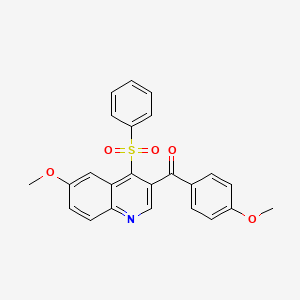 molecular formula C24H19NO5S B2603526 (4-甲氧基苯基)[6-甲氧基-4-(苯磺酰基)喹啉-3-基]甲苯酮 CAS No. 866845-30-9