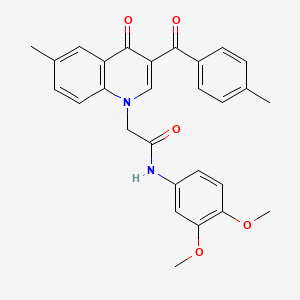 molecular formula C28H26N2O5 B2603549 N-(3,4-dimethoxyphenyl)-2-(6-methyl-3-(4-methylbenzoyl)-4-oxoquinolin-1(4H)-yl)acetamide CAS No. 898344-28-0
