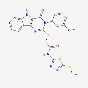 molecular formula C23H20N6O3S3 B2603567 N-(5-(ethylthio)-1,3,4-thiadiazol-2-yl)-2-((3-(3-methoxyphenyl)-4-oxo-4,5-dihydro-3H-pyrimido[5,4-b]indol-2-yl)thio)acetamide CAS No. 536706-37-3