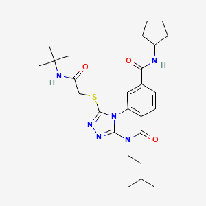 1-((2-(tert-butylamino)-2-oxoethyl)thio)-N-cyclopentyl-4-isopentyl-5-oxo-4,5-dihydro-[1,2,4]triazolo[4,3-a]quinazoline-8-carboxamide