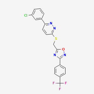 molecular formula C20H12ClF3N4OS B2603601 3-(3-Chlorophenyl)-6-[({3-[4-(trifluoromethyl)phenyl]-1,2,4-oxadiazol-5-yl}methyl)sulfanyl]pyridazine CAS No. 1114945-18-4