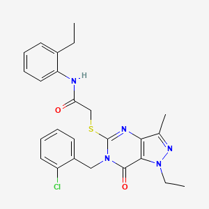 molecular formula C25H26ClN5O2S B2603620 2-({6-[(2-氯苯基)甲基]-1-乙基-3-甲基-7-氧代-1H,6H,7H-吡唑并[4,3-d]嘧啶-5-基}硫代)-N-(2-乙基苯基)乙酰胺 CAS No. 1359130-50-9