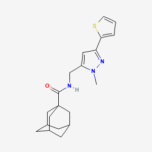 molecular formula C20H25N3OS B2603635 N-[(2-Methyl-5-thiophen-2-ylpyrazol-3-yl)methyl]adamantane-1-carboxamide CAS No. 2309340-53-0