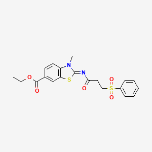 (E)-ethyl 3-methyl-2-((3-(phenylsulfonyl)propanoyl)imino)-2,3-dihydrobenzo[d]thiazole-6-carboxylate