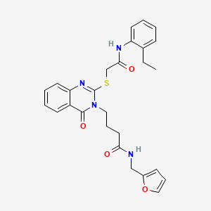 molecular formula C27H28N4O4S B2603664 4-[2-[2-(2-ethylanilino)-2-oxoethyl]sulfanyl-4-oxoquinazolin-3-yl]-N-(furan-2-ylmethyl)butanamide CAS No. 451465-37-5