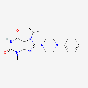 molecular formula C19H24N6O2 B2603678 7-isopropyl-3-methyl-8-(4-phenylpiperazin-1-yl)-1H-purine-2,6(3H,7H)-dione CAS No. 1185321-97-4