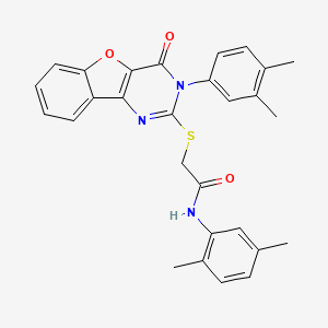molecular formula C28H25N3O3S B2603707 N-(2,5-dimethylphenyl)-2-((3-(3,4-dimethylphenyl)-4-oxo-3,4-dihydrobenzofuro[3,2-d]pyrimidin-2-yl)thio)acetamide CAS No. 872205-82-8