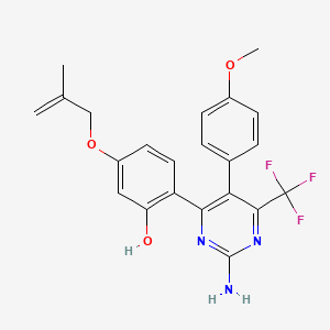 molecular formula C22H20F3N3O3 B2603710 2-(2-Amino-5-(4-methoxyphenyl)-6-(trifluoromethyl)pyrimidin-4-yl)-5-((2-methylallyl)oxy)phenol CAS No. 898918-57-5