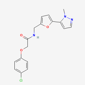 molecular formula C17H16ClN3O3 B2603727 2-(4-chlorophenoxy)-N-{[5-(1-methyl-1H-pyrazol-5-yl)furan-2-yl]methyl}acetamide CAS No. 2415603-09-5