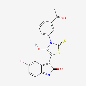 molecular formula C19H11FN2O3S2 B2603738 (Z)-3-(3-乙酰苯基)-5-(5-氟-2-氧代吲哚啉-3-亚甲基)-2-硫代噻唑烷-4-酮 CAS No. 868142-55-6