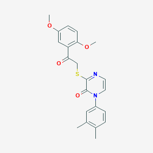 molecular formula C22H22N2O4S B2603742 3-[2-(2,5-二甲氧基苯基)-2-氧代乙基]硫代-1-(3,4-二甲基苯基)吡嗪-2-酮 CAS No. 932540-09-5