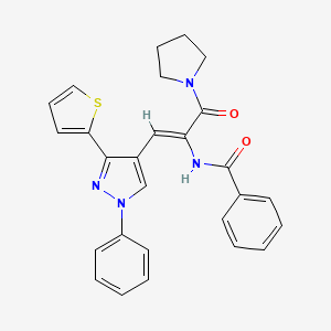 (Z)-N-(3-oxo-1-(1-phenyl-3-(thiophen-2-yl)-1H-pyrazol-4-yl)-3-(pyrrolidin-1-yl)prop-1-en-2-yl)benzamide