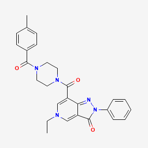 molecular formula C27H27N5O3 B2603747 5-ethyl-7-(4-(4-methylbenzoyl)piperazine-1-carbonyl)-2-phenyl-2H-pyrazolo[4,3-c]pyridin-3(5H)-one CAS No. 1040673-80-0