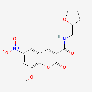 molecular formula C16H16N2O7 B2603773 8-methoxy-6-nitro-2-oxo-N-((tetrahydrofuran-2-yl)methyl)-2H-chromene-3-carboxamide CAS No. 799259-12-4