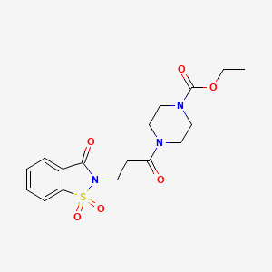 molecular formula C17H21N3O6S B2603776 ethyl 4-(3-(1,1-dioxido-3-oxobenzo[d]isothiazol-2(3H)-yl)propanoyl)piperazine-1-carboxylate CAS No. 899954-42-8