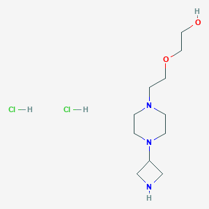 molecular formula C11H25Cl2N3O2 B2603778 2-[2-[4-(氮杂环丁-3-基)哌嗪-1-基]乙氧基]乙醇；二盐酸盐 CAS No. 2411264-15-6