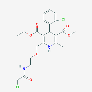 molecular formula C22H26Cl2N2O6 B2603782 3-乙基 5-甲基 2-{[2-(2-氯乙酰胺基)乙氧基]甲基}-4-(2-氯苯基)-6-甲基-1,4-二氢吡啶-3,5-二羧酸酯 CAS No. 743452-10-0