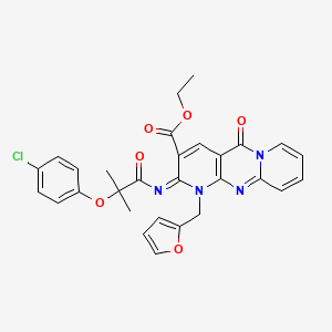 (E)-ethyl 2-((2-(4-chlorophenoxy)-2-methylpropanoyl)imino)-1-(furan-2-ylmethyl)-5-oxo-2,5-dihydro-1H-dipyrido[1,2-a:2',3'-d]pyrimidine-3-carboxylate