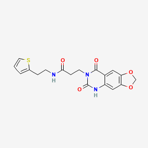 molecular formula C18H17N3O5S B2603793 3-(6,8-dioxo-5,6-dihydro-[1,3]dioxolo[4,5-g]quinazolin-7(8H)-yl)-N-(2-(thiophen-2-yl)ethyl)propanamide CAS No. 1448134-89-1
