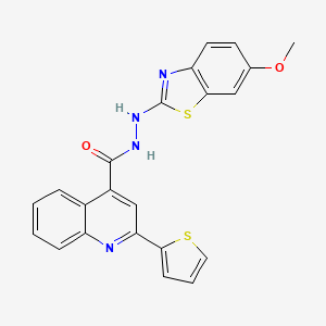 molecular formula C22H16N4O2S2 B2603822 N'-(6-methoxybenzo[d]thiazol-2-yl)-2-(thiophen-2-yl)quinoline-4-carbohydrazide CAS No. 851979-80-1