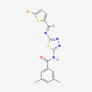molecular formula C16H13BrN4OS2 B2603833 (E)-N-(5-(((5-bromothiophen-2-yl)methylene)amino)-1,3,4-thiadiazol-2-yl)-3,5-dimethylbenzamide CAS No. 321556-61-0