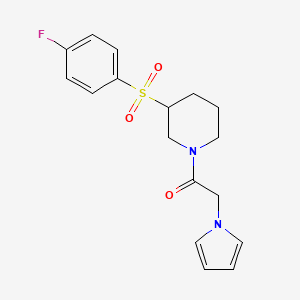 molecular formula C17H19FN2O3S B2603841 1-(3-((4-fluorophenyl)sulfonyl)piperidin-1-yl)-2-(1H-pyrrol-1-yl)ethanone CAS No. 1797980-10-9