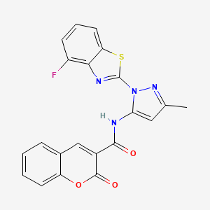 molecular formula C21H13FN4O3S B2603842 N-(1-(4-fluorobenzo[d]thiazol-2-yl)-3-methyl-1H-pyrazol-5-yl)-2-oxo-2H-chromene-3-carboxamide CAS No. 1172295-04-3