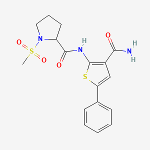 molecular formula C17H19N3O4S2 B2603862 N-(3-氨基甲酰基-5-苯硫吩-2-基)-1-(甲磺酰基)吡咯烷-2-甲酰胺 CAS No. 1219355-37-9