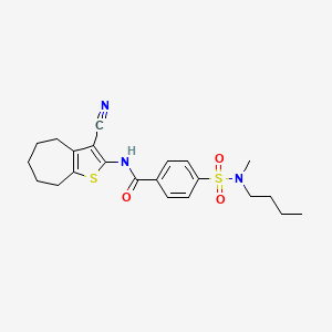 molecular formula C22H27N3O3S2 B2603864 4-(N-butyl-N-methylsulfamoyl)-N-(3-cyano-5,6,7,8-tetrahydro-4H-cyclohepta[b]thiophen-2-yl)benzamide CAS No. 683766-45-2