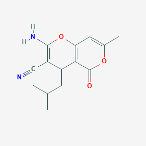 molecular formula C14H16N2O3 B2603869 2-氨基-4-异丁基-7-甲基-5-氧代-4H,5H-吡喃并[4,3-b]吡喃-3-腈 CAS No. 488826-80-8
