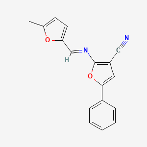 molecular formula C17H12N2O2 B2603888 2-[(E)-[(5-methylfuran-2-yl)methylidene]amino]-5-phenylfuran-3-carbonitrile CAS No. 478033-39-5