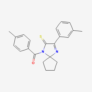molecular formula C22H22N2OS B2603897 1-(4-Methylbenzoyl)-3-(3-methylphenyl)-1,4-diazaspiro[4.4]non-3-ene-2-thione CAS No. 1223779-48-3