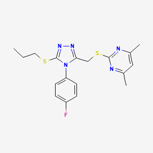 molecular formula C18H20FN5S2 B2603911 2-[[4-(4-Fluorophenyl)-5-propylsulfanyl-1,2,4-triazol-3-yl]methylsulfanyl]-4,6-dimethylpyrimidine CAS No. 868222-39-3
