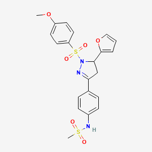 molecular formula C21H21N3O6S2 B2603913 N-(4-(5-(furan-2-yl)-1-((4-methoxyphenyl)sulfonyl)-4,5-dihydro-1H-pyrazol-3-yl)phenyl)methanesulfonamide CAS No. 851780-98-8