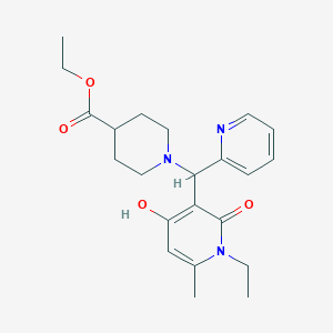 Ethyl 1-((1-ethyl-4-hydroxy-6-methyl-2-oxo-1,2-dihydropyridin-3-yl)(pyridin-2-yl)methyl)piperidine-4-carboxylate