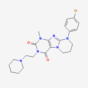 molecular formula C22H27BrN6O2 B2603935 9-(4-bromophenyl)-1-methyl-3-(2-piperidin-1-ylethyl)-6,7,8,9-tetrahydropyrimido[2,1-f]purine-2,4(1H,3H)-dione CAS No. 922454-19-1