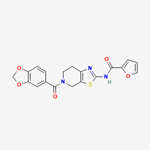 molecular formula C19H15N3O5S B2603943 N-(5-(benzo[d][1,3]dioxole-5-carbonyl)-4,5,6,7-tetrahydrothiazolo[5,4-c]pyridin-2-yl)furan-2-carboxamide CAS No. 1351631-54-3