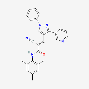 molecular formula C27H23N5O B2603948 2-cyano-3-[1-phenyl-3-(pyridin-3-yl)-1H-pyrazol-4-yl]-N-(2,4,6-trimethylphenyl)prop-2-enamide CAS No. 1808503-31-2
